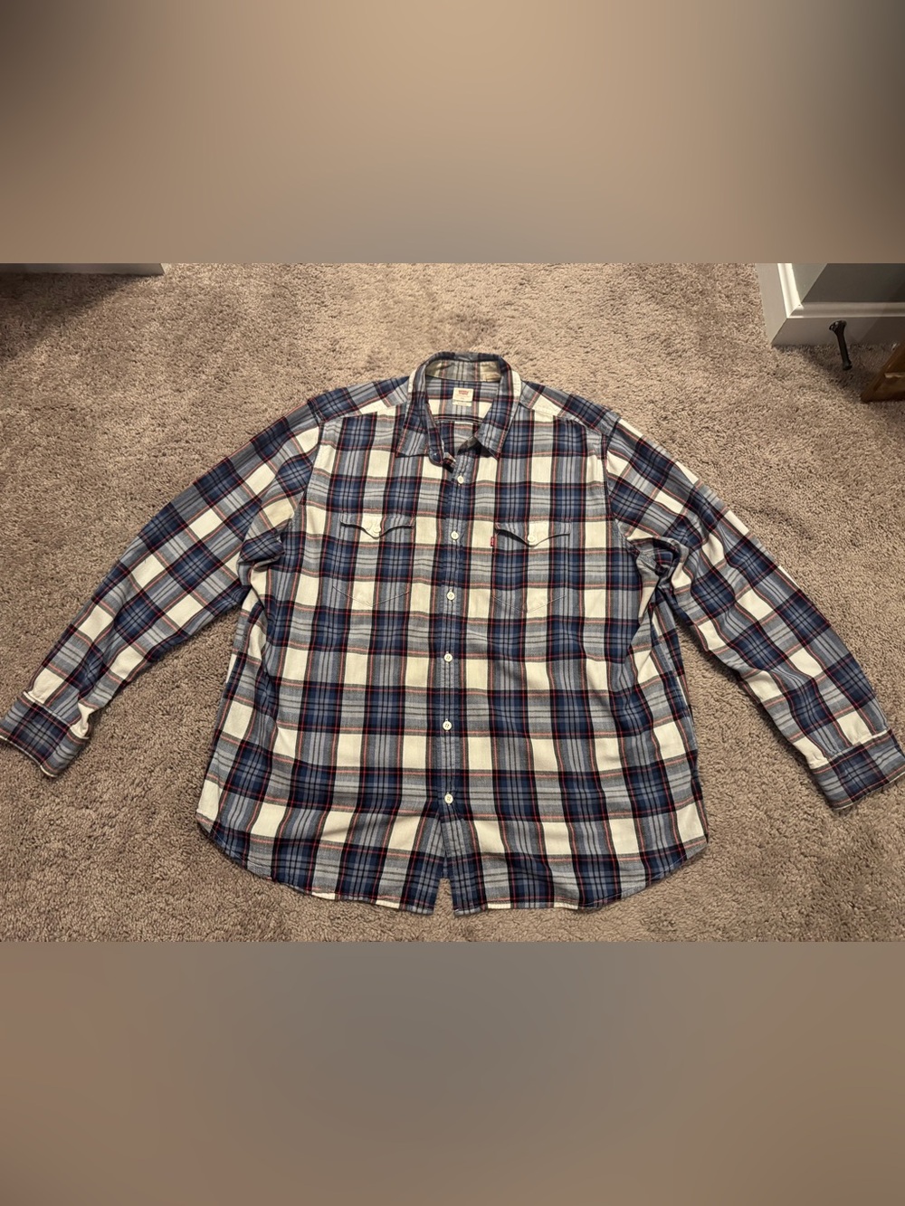 Levi's Navy, White & Red Plaid Western Button-Down Shirt